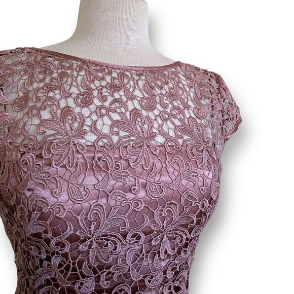 Adrianna Papell Womens Sheath Dress Sz 8 Mauve Crochet Lace Cocktail Cap Sleeve - Picture 5 of 9